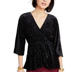 Anthropologie Aleksa Black Burnout Velvet Velour Top Textured Blouse Shirt Small